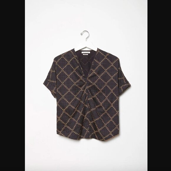 Isabel Marant Étoile Jarvis Voile Black Patterned Short Sleeve Blouse 36 / US S - Picture 5 of 10